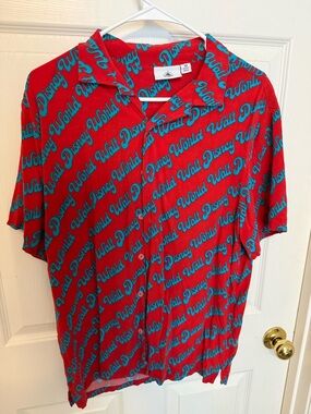Disney Red and Teal All-Over Logo Short Sleeve Shirt